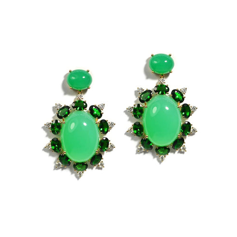 Sole Drop With Natural Chrysoprase Tsavorite And Garnet Earrings - 1